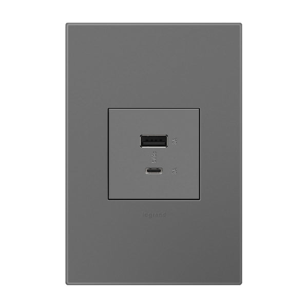Legrand - ARUSB2AC6M4 - Usb, Hybrid, Outlet, A/C Usb Outlet - Adorne - Magnesium from Lighting & Bulbs Unlimited in Charlotte, NC