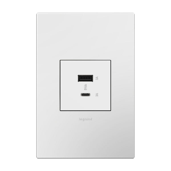 Legrand - ARUSB2AC6W4 - Usb, Hybrid, Outlet, A/C Usb Outlet - Adorne - WHITE from Lighting & Bulbs Unlimited in Charlotte, NC