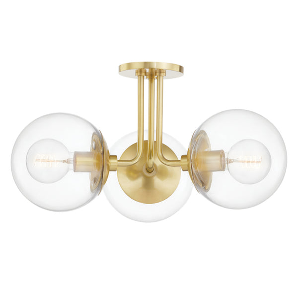 Mitzi - H503603-AGB - Three Light Semi Flush Mount - Meadow - Aged Brass from Lighting & Bulbs Unlimited in Charlotte, NC