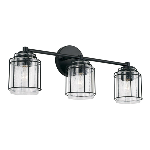 Three Light Vanity from the Harmon Collection in Matte Black Finish by Capital Lighting