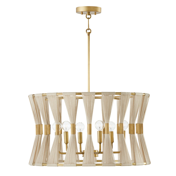 Capital Lighting - 341161NP - Six Light Pendant - Bianca - Bleached Natural Rope and Patinaed Brass from Lighting & Bulbs Unlimited in Charlotte, NC