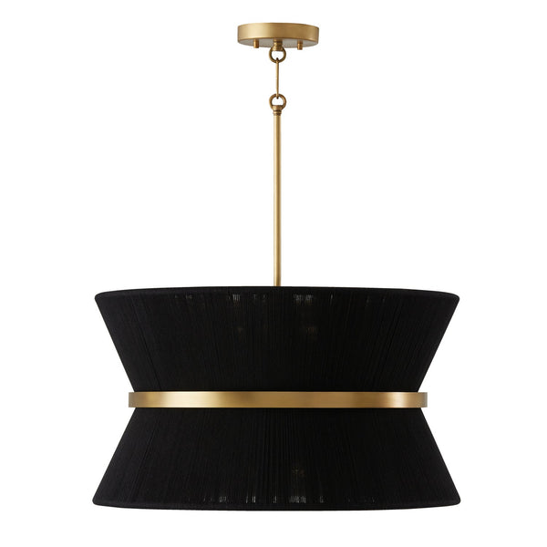Eight Light Pendant from the Cecilia Collection in Black Rope and Patinaed Brass Finish by Capital Lighting