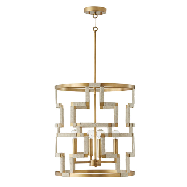 Capital Lighting - 541041NL - Four Light Foyer Pendant - Hala - Bleached Natural Jute and Patinaed Brass from Lighting & Bulbs Unlimited in Charlotte, NC