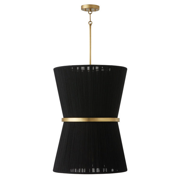 Six Light Foyer Pendant from the Cecilia Collection in Black Rope and Patinaed Brass Finish by Capital Lighting