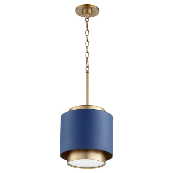 Quorum - 8010-3280 - One Light Pendant - Drum Pendants - Aged Brass w/ Blue from Lighting & Bulbs Unlimited in Charlotte, NC
