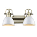 Golden - 3602-BA2 AB-WH - Two Light Bath Vanity - Duncan AB - Aged Brass from Lighting & Bulbs Unlimited in Charlotte, NC