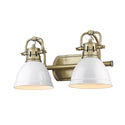 Golden - 3602-BA2 AB-WHT - Two Light Bath Vanity - Duncan AB - Aged Brass from Lighting & Bulbs Unlimited in Charlotte, NC