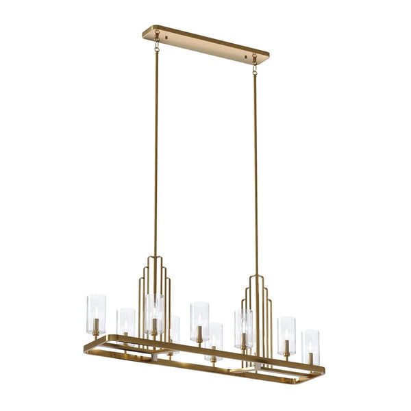 Ten Light Linear Chandelier from the Kimrose Collection in Brushed Natural Brass Finish by Kichler