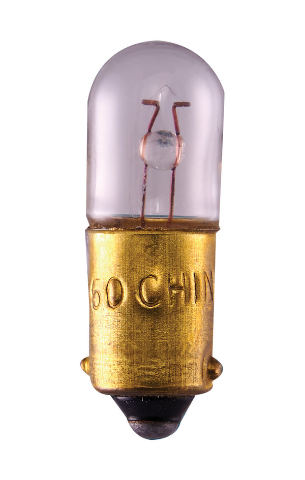 0.45 Watt miniature, T3 1/4, 1500 Average rated hours, Miniature Bayonet base, 5 Volt Light Bulb by Satco