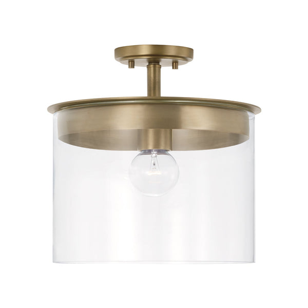 One Light Semi-Flush Mount from the Mason Collection in Aged Brass Finish by Capital Lighting