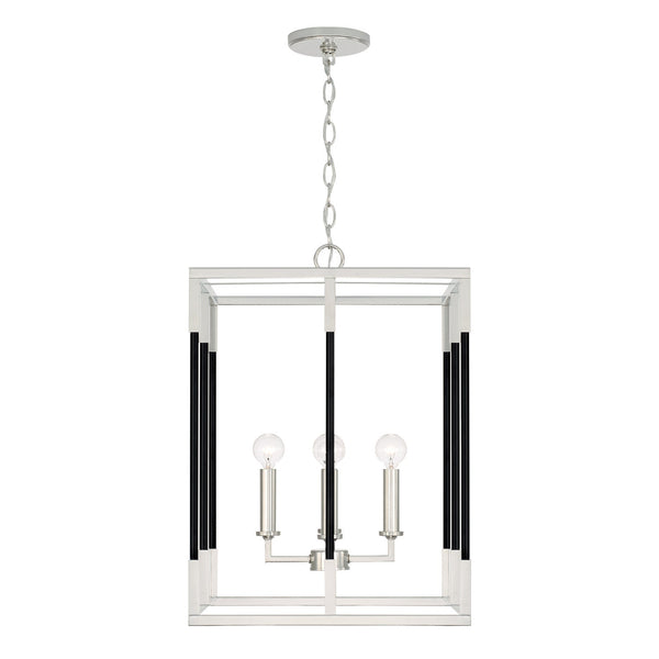 Four Light Foyer Pendant from the Bleeker Collection in Polished Nickel and Matte Black Finish by Capital Lighting