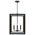 Four Light Foyer Pendant from the Rowe Collection in Matte Black and Brown Wood Finish by Capital Lighting