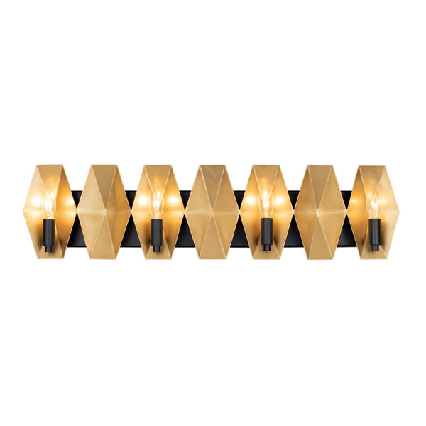 Varaluz - 361B04MBFG - Four Light Bath - Malone - Matte Black/French Gold from Lighting & Bulbs Unlimited in Charlotte, NC