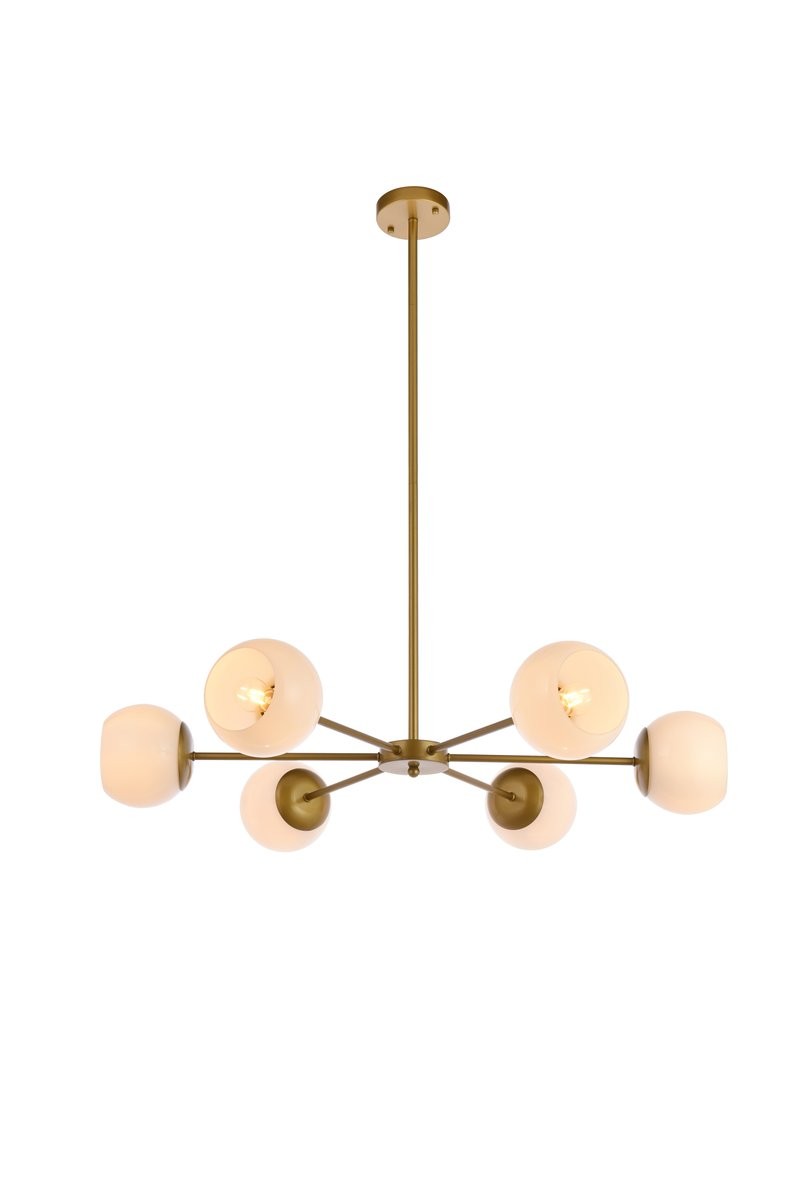 Elegant Lighting - LD643D36BR - Six Light Pendant - Briggs - Brass And White from Lighting & Bulbs Unlimited in Charlotte, NC