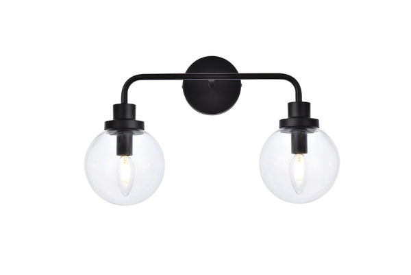 Elegant Lighting - LD7033W19BK - Two Light Bath - Hanson - Black And Clear Shade from Lighting & Bulbs Unlimited in Charlotte, NC
