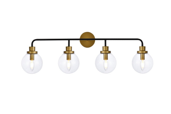 Elegant Lighting - LD7037W38BRB - Four Light Bath - Hanson - Black And Brass And Clear Shade from Lighting & Bulbs Unlimited in Charlotte, NC