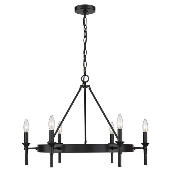 Six Light Chandelier from the Edinburgh Collection in Matte Black Finish by Golden