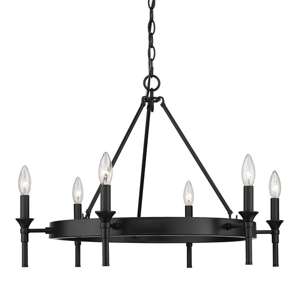 Six Light Chandelier from the Edinburgh Collection in Matte Black Finish by Golden