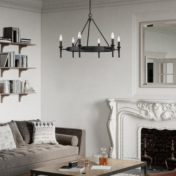 Six Light Chandelier from the Edinburgh Collection in Matte Black Finish by Golden