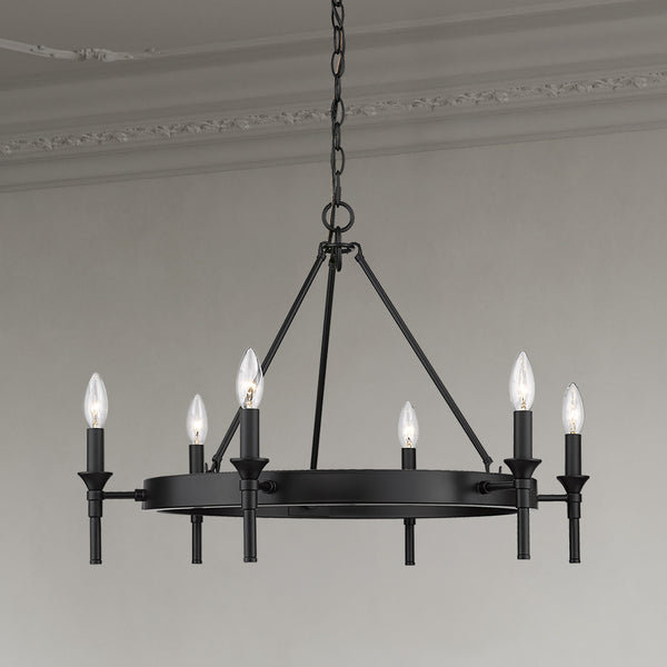 Six Light Chandelier from the Edinburgh Collection in Matte Black Finish by Golden