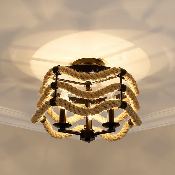 Three Light Semi-Flush Mount from the Marissa BLK Collection in Matte Black Finish by Golden