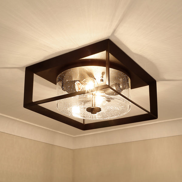 Two Light Outdoor Flush Mount from the Smyth NB Collection in Natural Black Finish by Golden