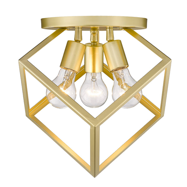 Three Light Semi-Flush Mount from the Cassio OG Collection in Olympic Gold Finish by Golden