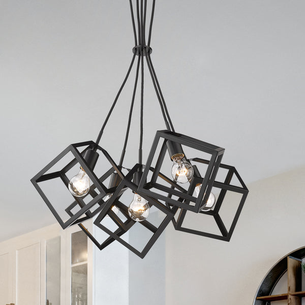Five Light Pendant from the Cassio BLK Collection in Matte Black Finish by Golden