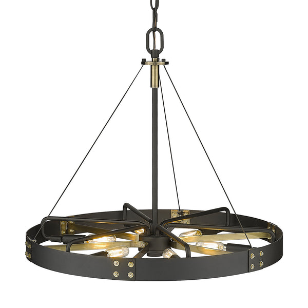 Six Light Pendant from the Vaughn Collection in Natural Black Finish by Golden