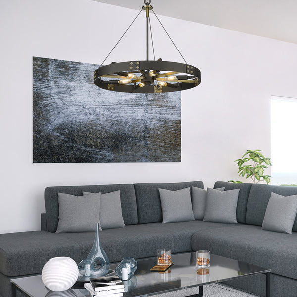 Six Light Pendant from the Vaughn Collection in Natural Black Finish by Golden