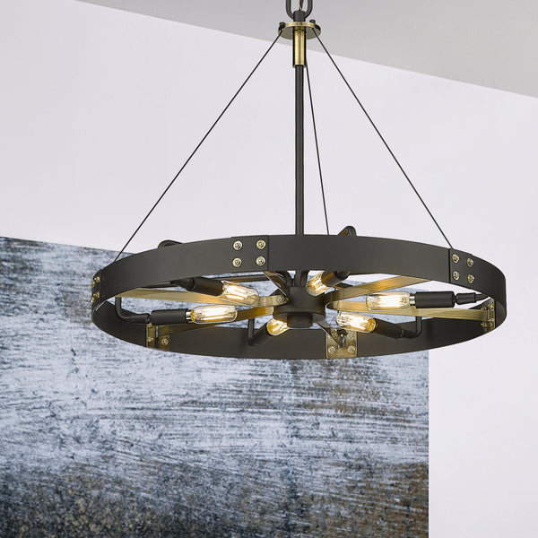 Six Light Pendant from the Vaughn Collection in Natural Black Finish by Golden