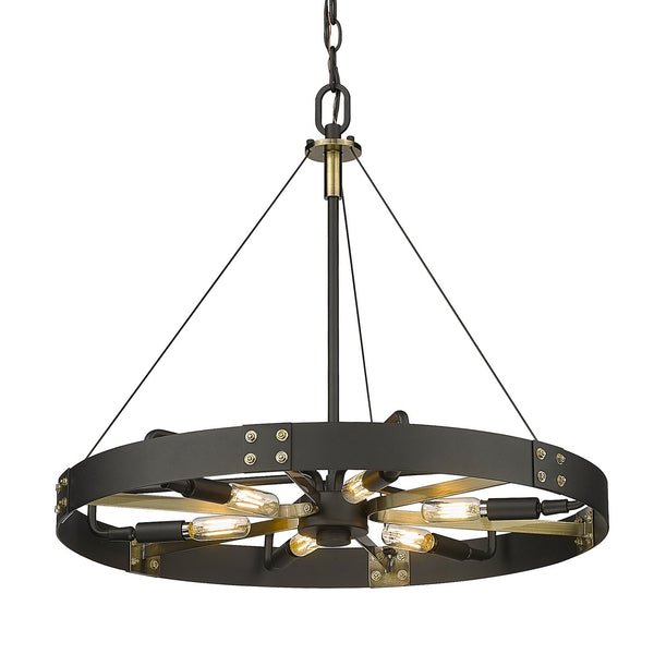 Golden - 3866-M NB-AB - Six Light Pendant - Vaughn - Natural Black from Lighting & Bulbs Unlimited in Charlotte, NC