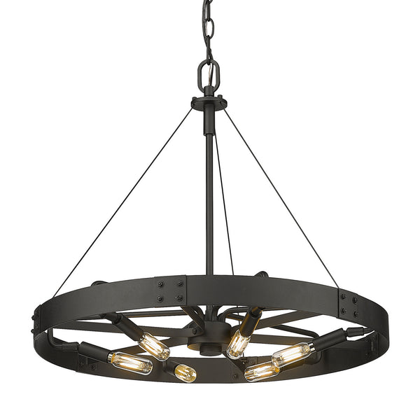 Six Light Pendant from the Vaughn Collection in Natural Black Finish by Golden
