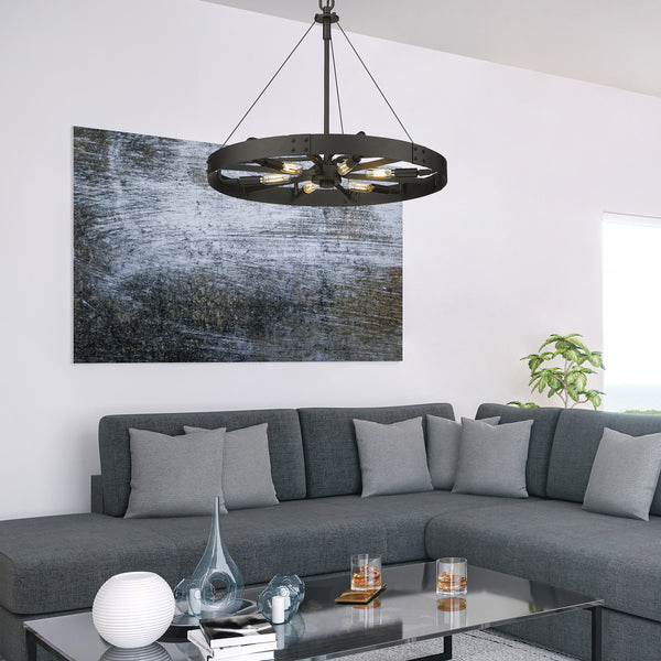 Six Light Pendant from the Vaughn Collection in Natural Black Finish by Golden