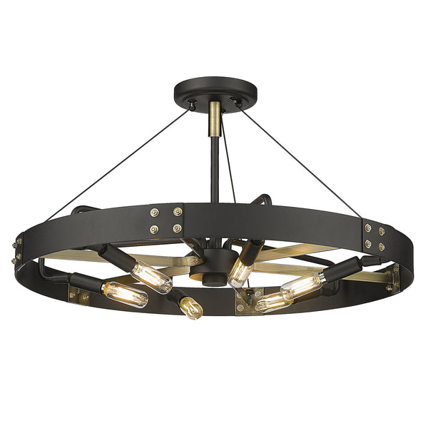 Six Light Semi-Flush Mount from the Vaughn Collection in Natural Black Finish by Golden
