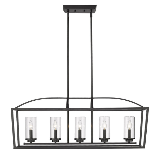 Five Light Linear Pendant from the Mercer Collection in Matte Black Finish by Golden