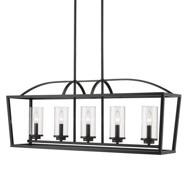 Five Light Linear Pendant from the Mercer Collection in Matte Black Finish by Golden