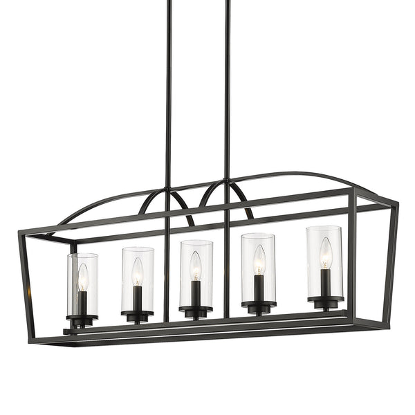 Five Light Linear Pendant from the Mercer Collection in Matte Black Finish by Golden