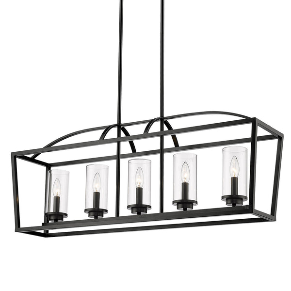 Golden - 4309-LP BLK-BLK-CLR - Five Light Linear Pendant - Mercer - Matte Black from Lighting & Bulbs Unlimited in Charlotte, NC