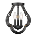 Three Light Semi-Flush Mount from the Saxon BLK Collection in Matte Black Finish by Golden