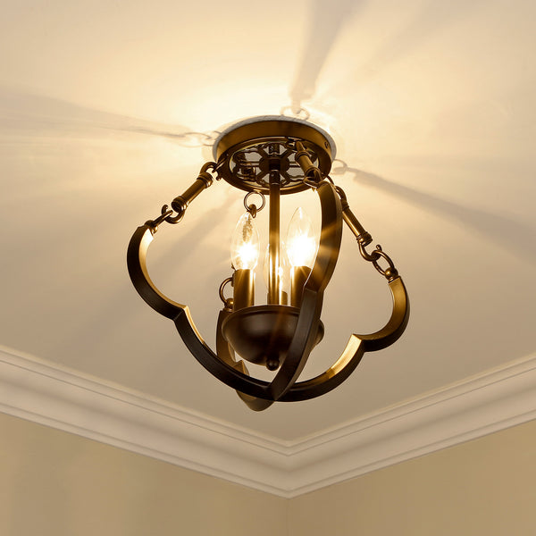 Three Light Semi-Flush Mount from the Saxon BLK Collection in Matte Black Finish by Golden