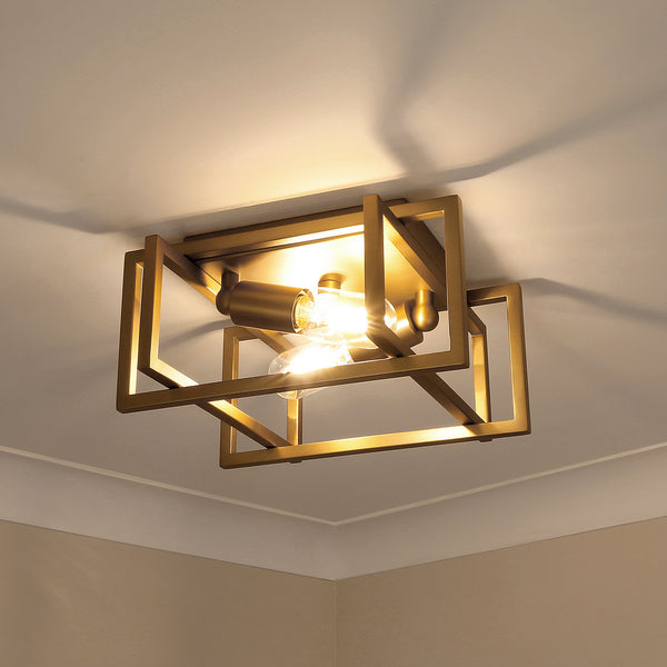 Two Light Flush Mount from the Tribeca BCB Collection in Brushed Champagne Bronze Finish by Golden