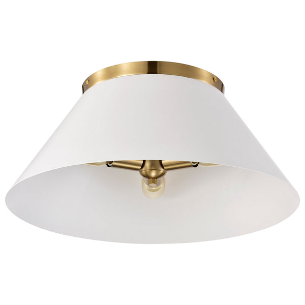 Nuvo Lighting - 60-7421 - Three Light Flush Mount - Dover - White / Vintage Brass from Lighting & Bulbs Unlimited in Charlotte, NC