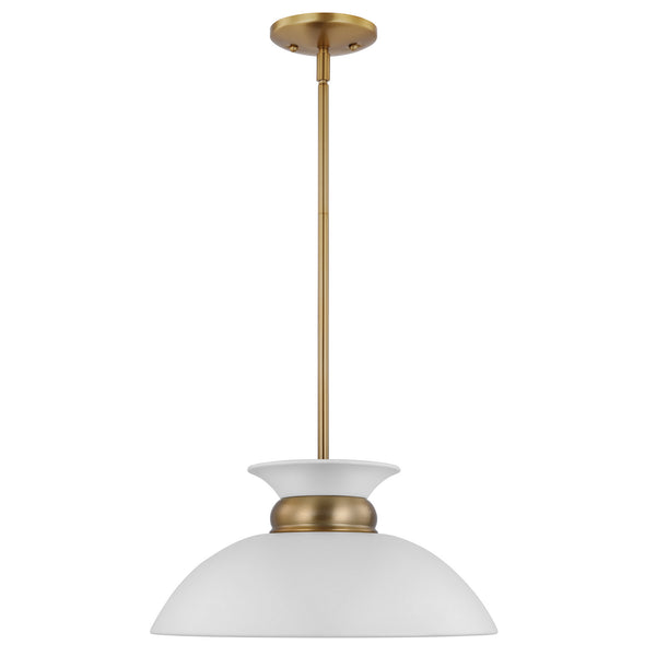 Nuvo Lighting - 60-7463 - One Light Pendant - Perkins - Matte White / Burnished Brass from Lighting & Bulbs Unlimited in Charlotte, NC