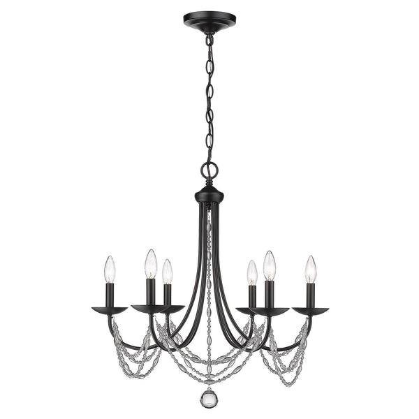Six Light Chandelier from the Mirabella BLK Collection in Matte Black Finish by Golden