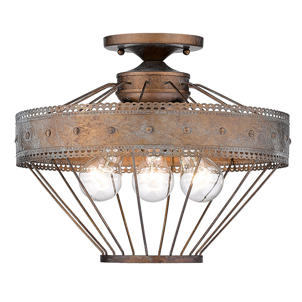 Golden - 7856-SF CP - Three Light Semi-Flush Mount - Ferris CP - Copper Patina from Lighting & Bulbs Unlimited in Charlotte, NC