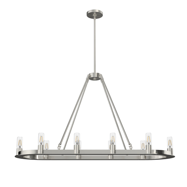 Hunter - 19028 - Ten Light Linear Chandelier - Saddlewood - Brushed Nickel from Lighting & Bulbs Unlimited in Charlotte, NC