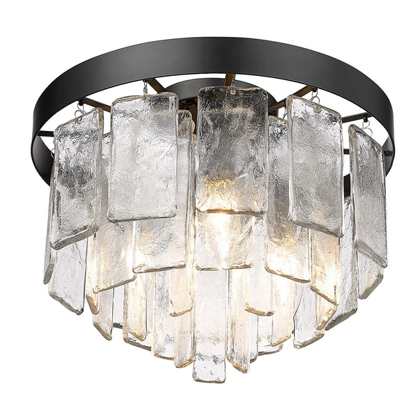 Three Light Flush Mount from the Ciara BLK Collection in Matte Black Finish by Golden