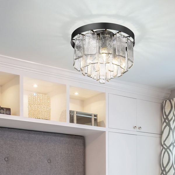 Three Light Flush Mount from the Ciara BLK Collection in Matte Black Finish by Golden