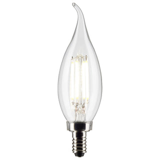 4 Watt CA10 LED, Clear, Candelabra base, 90 CRI, 2700K, 120 Volt Light Bulb by Satco (40W Equivalent)